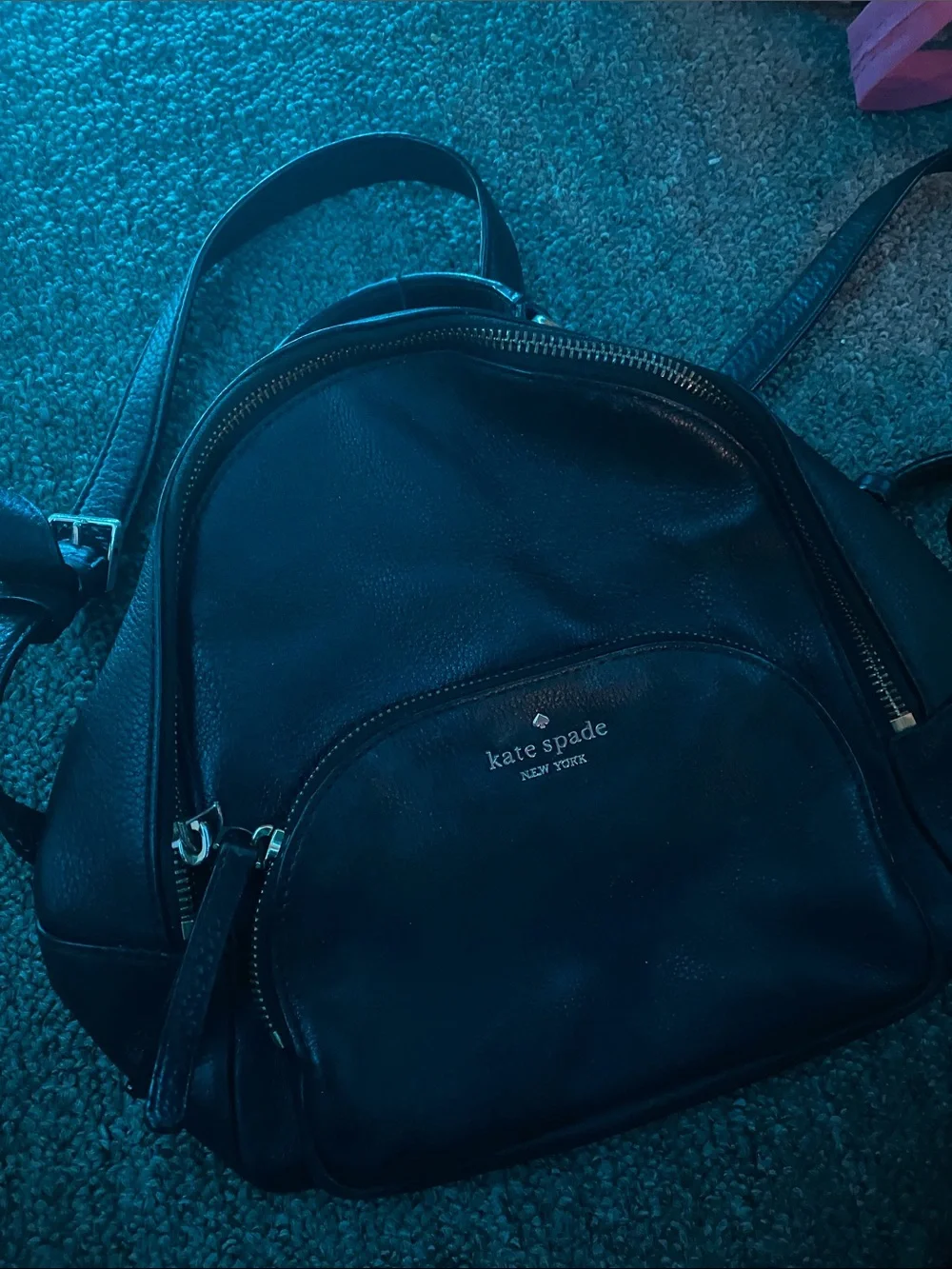 kate spade Black Leather Mini Backpack with Front Zip Pocket